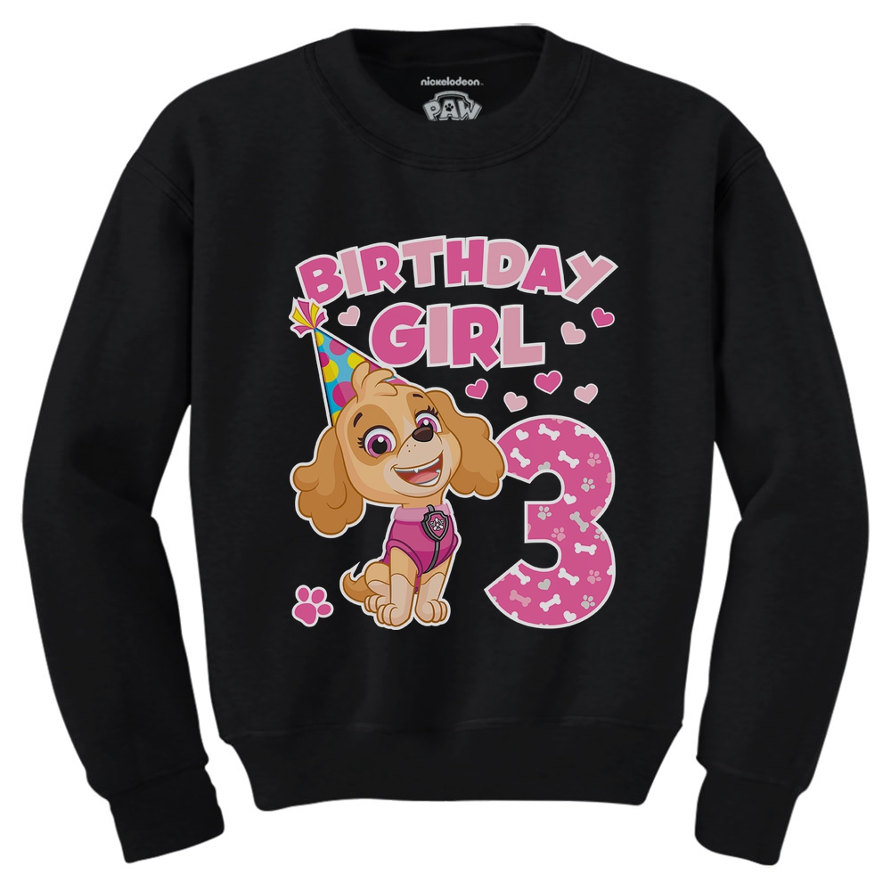 Tstars Girls 3rd Birthday Gift Tshirt Birthday Gift for 3 Year Old Paw Patrol Skye Birthday Shirts for Girl Party B Day Birthday Party Toddler Kids Sweatshirt